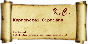 Kapronczai Cipriána névjegykártya